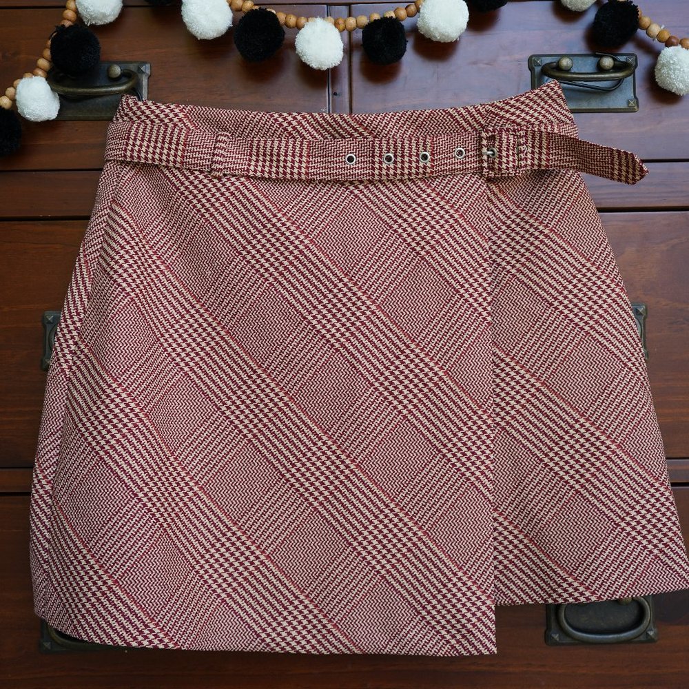 H&M Plaid Red Overlap Skirt with matching belt